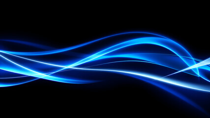 Naklejka premium A sleek abstract background with glowing blue and silver curves flowing seamlessly over a dark gradient