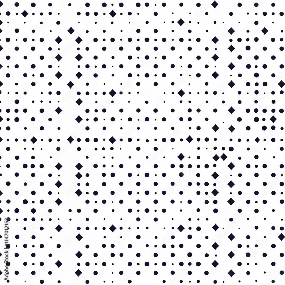 Poster Black dots and diamonds pattern on a white background used for various design applications. Generative AI