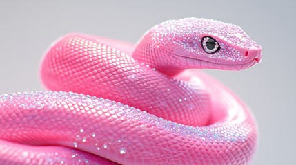 Fototapeta premium A Vibrant Pink Snake with Glittery Scales in Close Up View