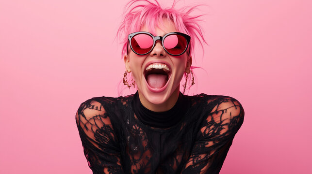 The angry young woman on pink background