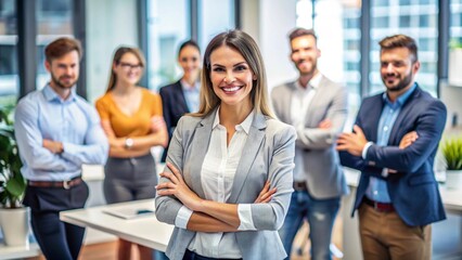 happy office environment and team leader woman
