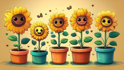 Obraz premium Generated image Cute sunflowers in pots