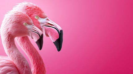 A couple of pink flamingos standing next to each other