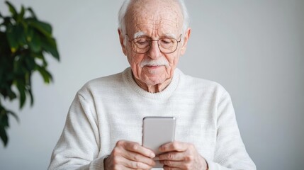 Elderly man using smartphone.