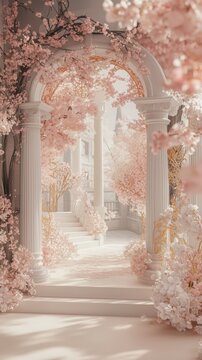 Grand Ballroom with Soft Cherry Blossom Decor - Made with Generative AI