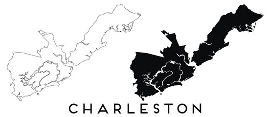 Obraz premium Charleston County, South Carolina map outline and black silhouette vector