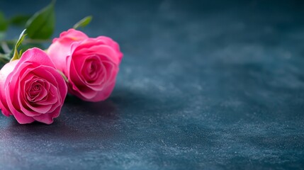 Two pink roses on a dark blue background