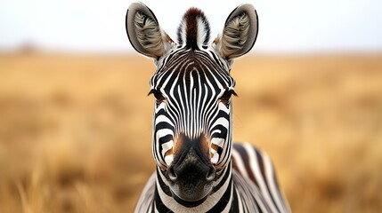 Fototapeta premium Majestic zebra gazes directly at viewer, showcasing striking bla