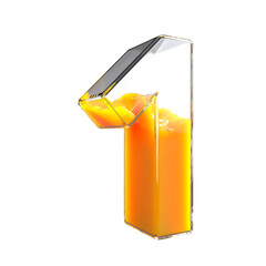 Glass number 1 filled with orange juice on a transparent background, 3D render.