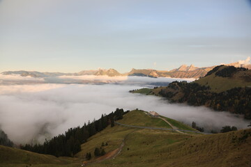 Naklejka premium Sea of ​​clouds below Moléson, Switzerland