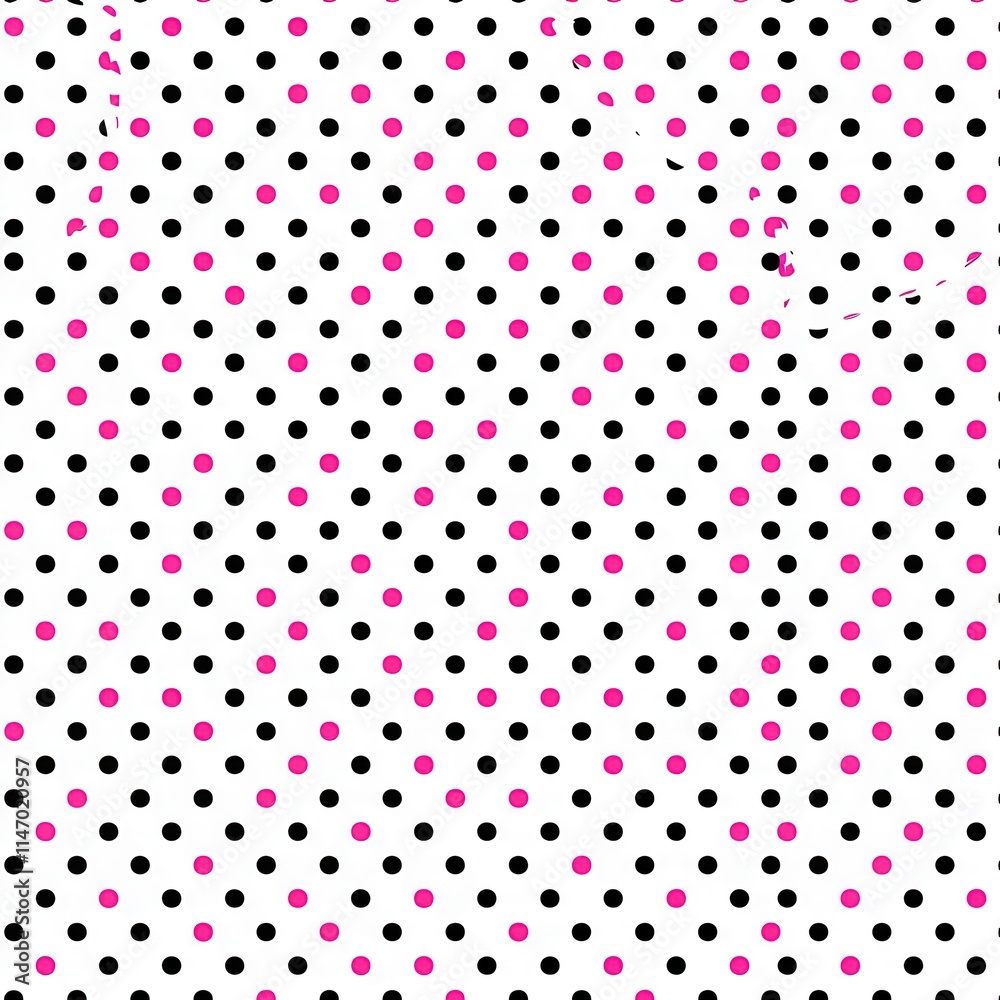 Poster Polka dot pattern featuring alternating pink and black dots on a white background ideal for textile and design projects. Generative AI