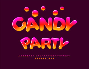 Vector creative poster Candy Party. Color gradient Font. Jelly sweet Alphabet Letters and Numbers set