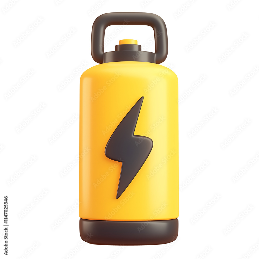 Aufkleber 3d illustration of yellow battery with black lightning bolt symbol, featuring handle on top, isolate