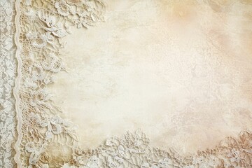Fototapeta premium Beige textured background, delicate lace border.