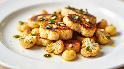 Fototapeta premium Roasted potatoes with herbs and pine nuts