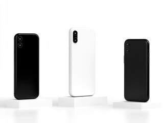 Sleek Modern Smartphones Displayed on Pedestals in Black and White Variants