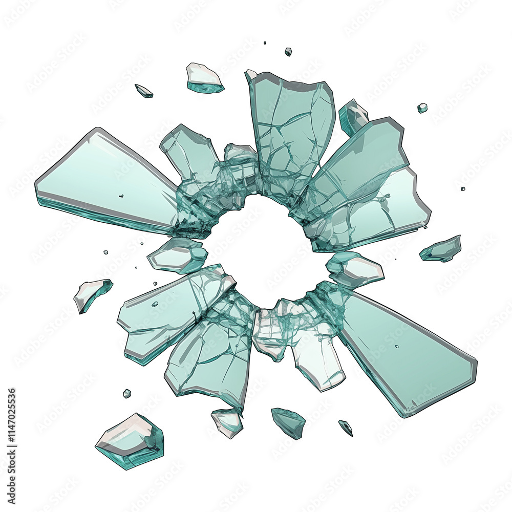 Poster shattered glass effect with sharp fragments radiating outward, isolated on transparency background, creating dynamic and impactful visual