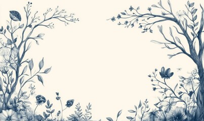 Floral border; pencil sketch; light background; intricate details.