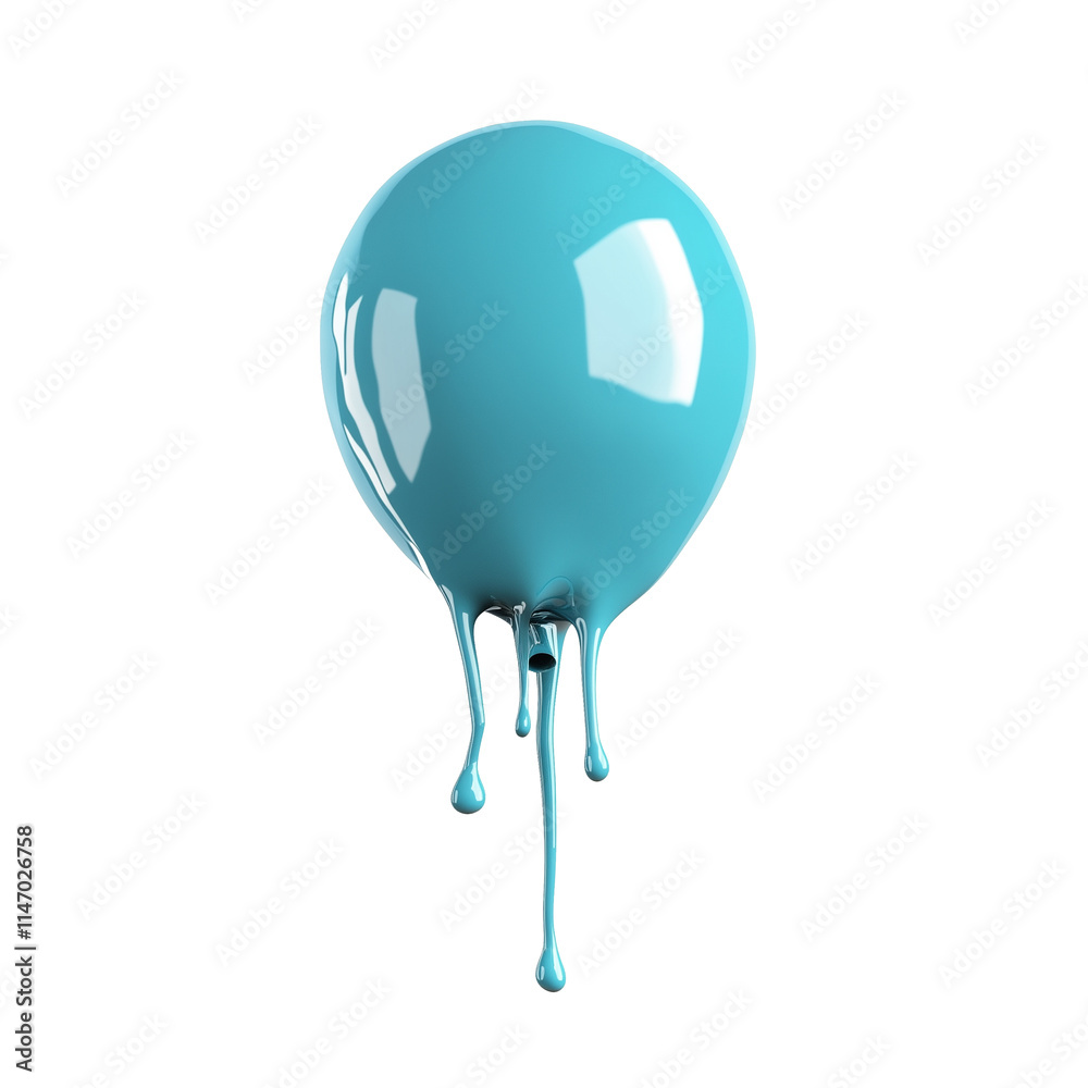Poster glossy blue balloon appears to be melting, with dripping liquid creating surreal and artistic effect