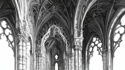 Gothic architecture, intricate stone vaulting, detailed arches.