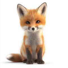 Fototapeta premium Small orange fox is sitting on a white background