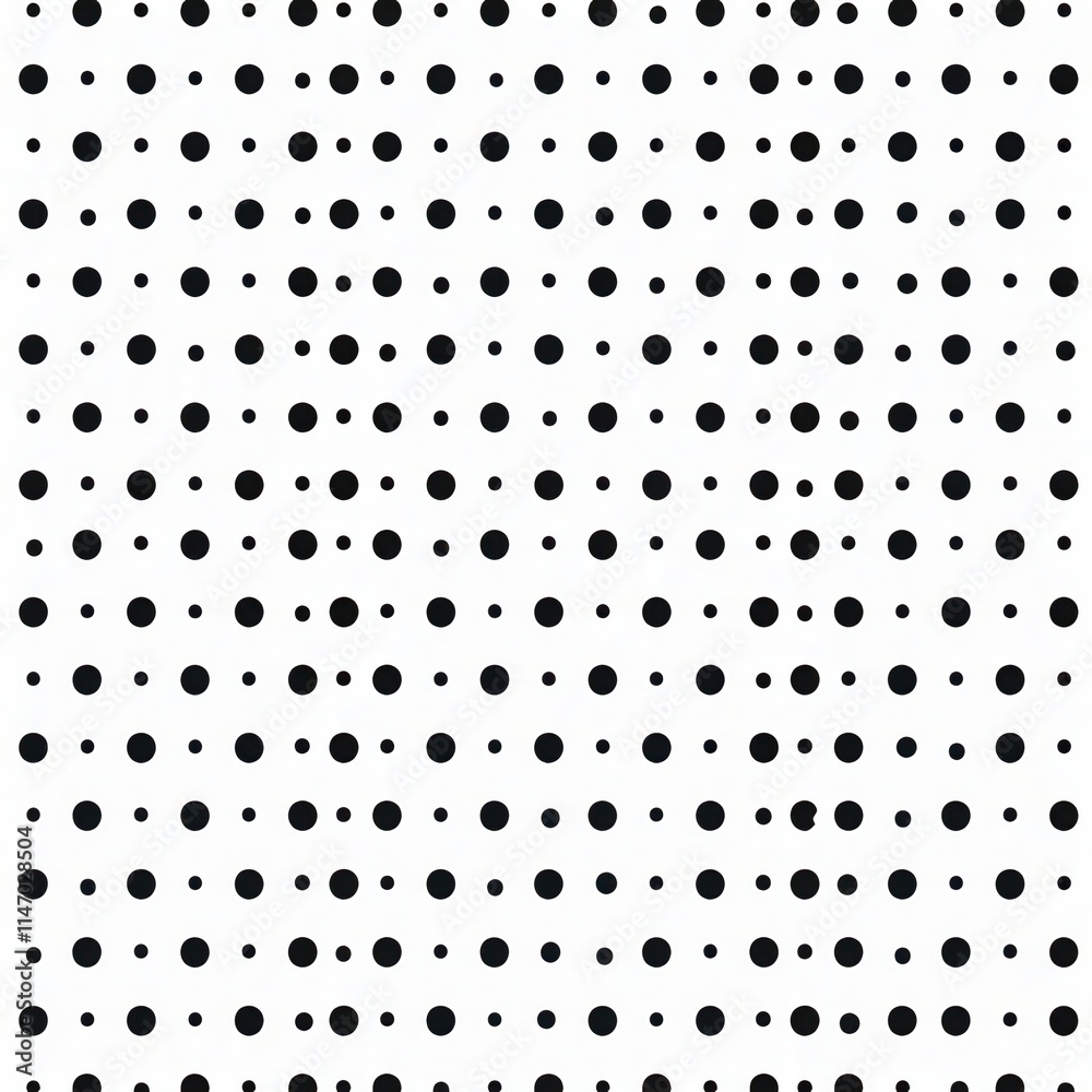 Poster Black dots arranged in a perfectly patterned layout on a white background creating a striking visual effect. Generative AI