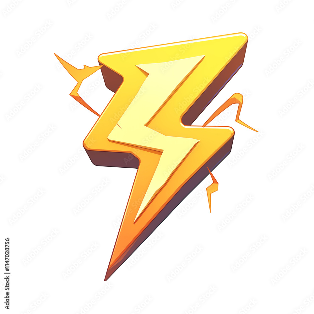 Poster vibrant 3d lightning bolt icon with flat design, isolated on transparency background, symbolizing en