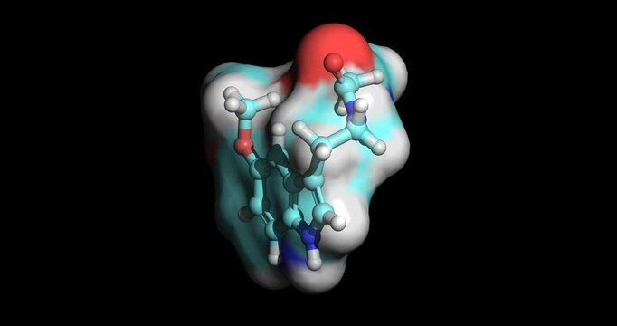 Melatonin, N-acetyl-5-methoxytryptamine, sleep hormone, 3D molecule spinning, 4K