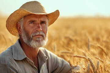Fototapeta premium Portrait of farmer standing in wheat field.