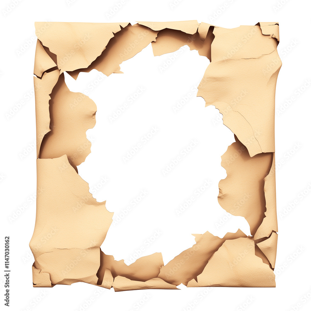 Aufkleber torn paper design with jagged edges, isolated on transparency background, creating flat and textured 3D effect. ripped paper reveals central blank space, perfect for creative designs