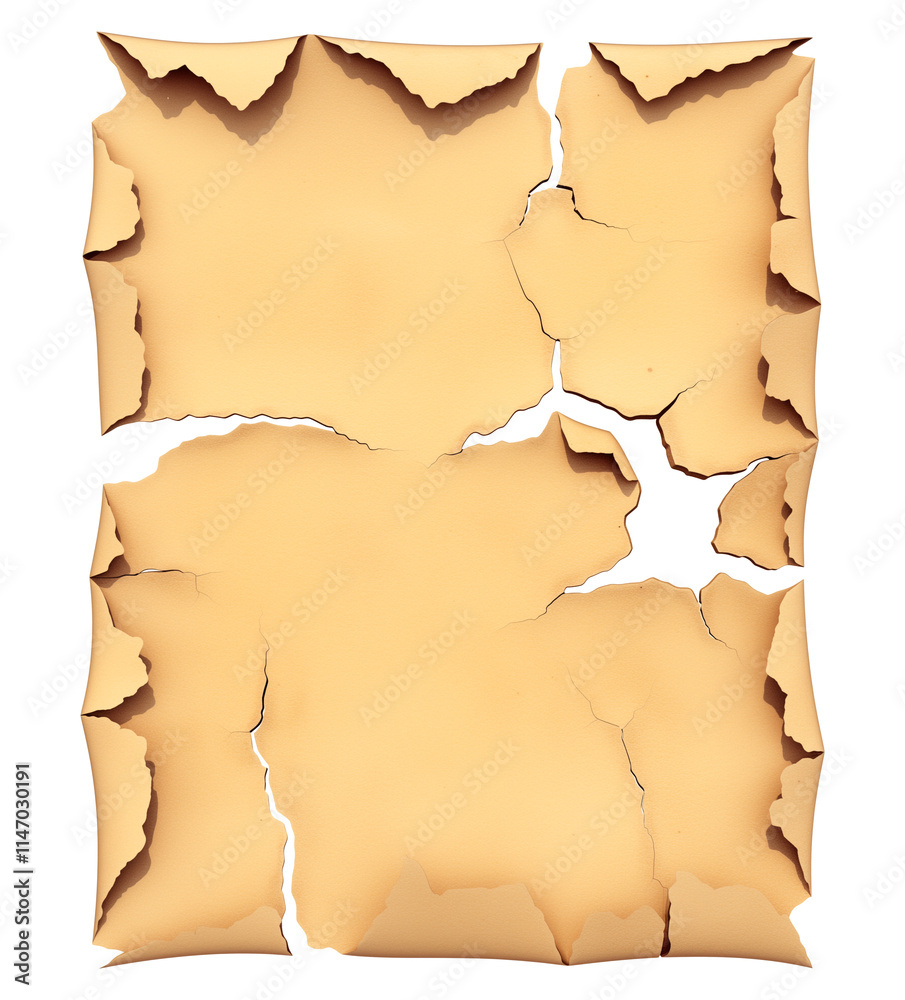 Aufkleber torn and cracked paper texture with aged, vintage appearance, isolated on transparency background. d