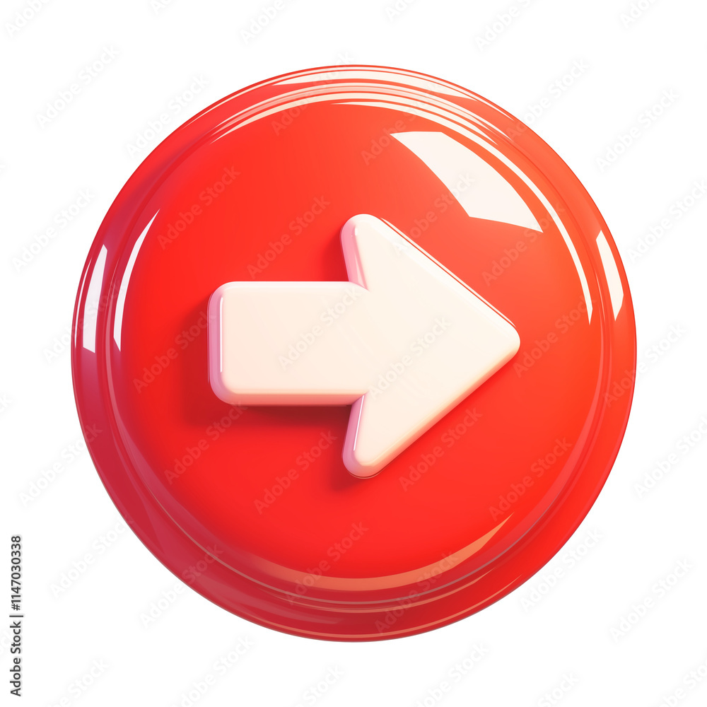 Aufkleber glossy red circular button with white right arrow symbol, isolated on transparency background, representing navigation or forward action. design is clean and modern