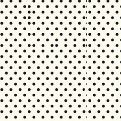 Pattern of black dots on a white background creating a classic polka dot design. Generative AI