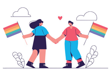 LGBT love couple in romantic relationships. Pride month concept. Flat vector illustration	