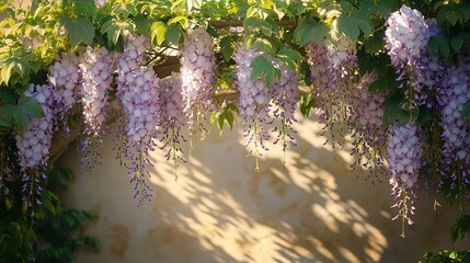 Obraz premium Delicate purple flowers cascade gracefully, casting soft shadows