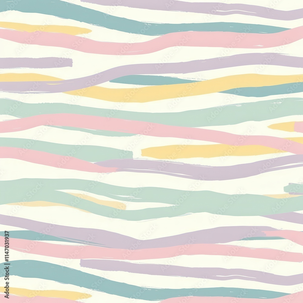 Fototapete Colorful abstract wavy lines create a playful pattern on a light background with pastel tones. Generative AI