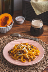 Fettuccine Pasta with Pumpkin Sauce and Mushrooms