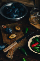 Cooking of Jelly with Plum and Jalapeno Peppers