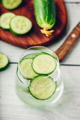 Infused water with sliced cucumber