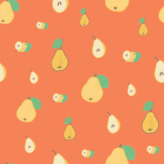 Vector Pears Seamless pattern. Retro style fresh fruit repeat pattern for wallpapers, textiles, backgrounds