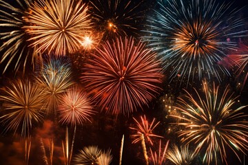 Naklejka premium Vibrant Fireworks Display Illuminating Night Sky