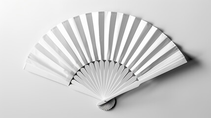 Mockup of a White Folding Hand Fan Set Apart Against a Soft Background, Showcasing Elegant Design and Delicate Craftsmanship for Stylish Summer Accessories