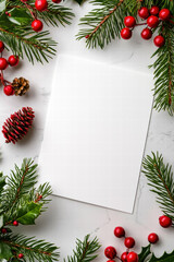 Minimalist Vertical Christmas Card with Luxurious Red and Gold Decorations on White Background