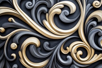 Ornate gold and gray swirling relief.