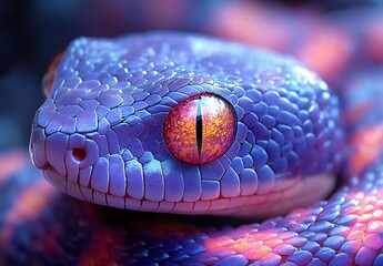 Fototapeta premium Intimate Close-Up of a Snake Revealing Its Detailed Scales and Piercing Eyes 