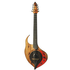 wooden electric guitar with red accents isolated on a white background