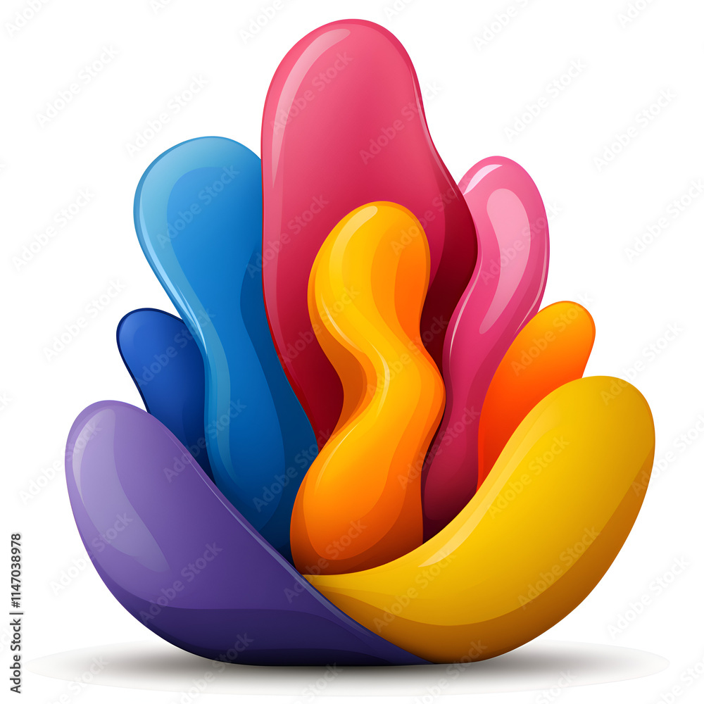 Poster a vibrant and abstract representation of colorful fluid shapes arranged in a dynamic composition.