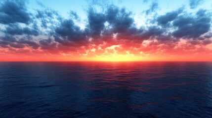 Obraz premium Vibrant sunset over calm ocean.