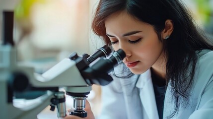 Fototapeta premium Dermatopathologist examining skin samples under microscope to diagnose dermatological conditions