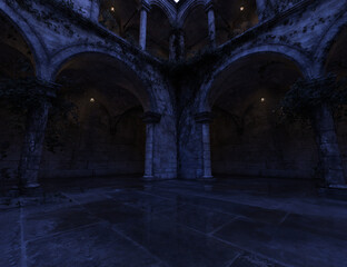Obraz premium 3D rendered roman mansion at night as a backdrop isolated on transparent background